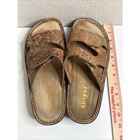 Alegria STE 166 XW Leather Floral Tooled Slides Comfort Sandals Size 40 9.5 10 - Picture 9 of 12